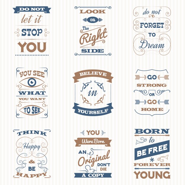 Conjunto retro de tipografía de cotizaciones