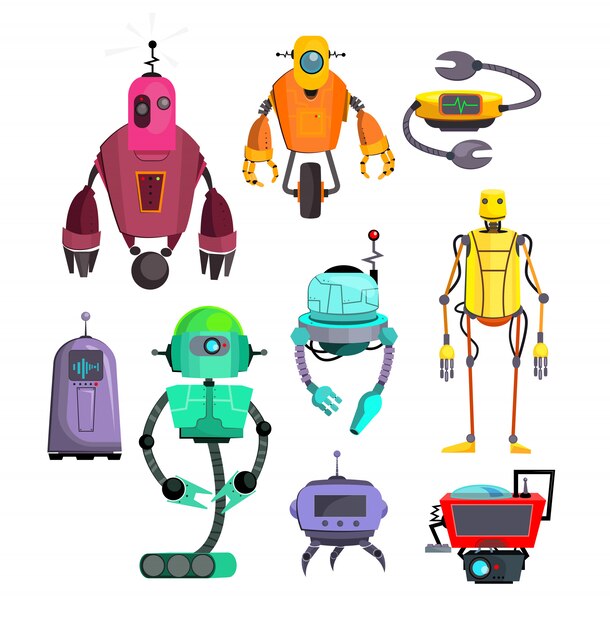 Conjunto de robots de colores
