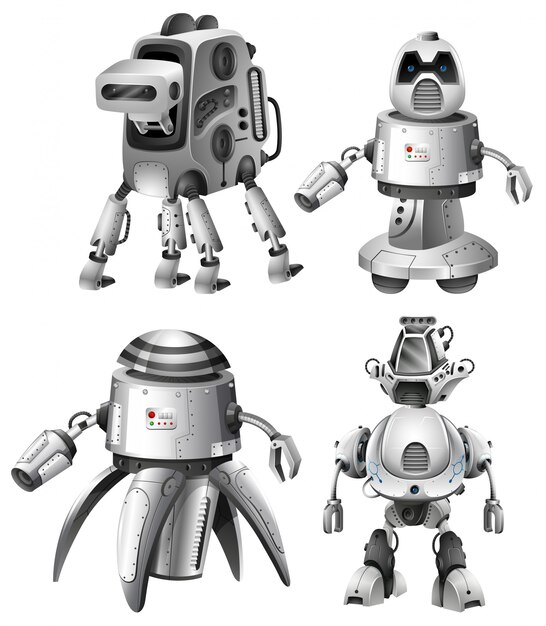 Conjunto de robots futuristas en blanco