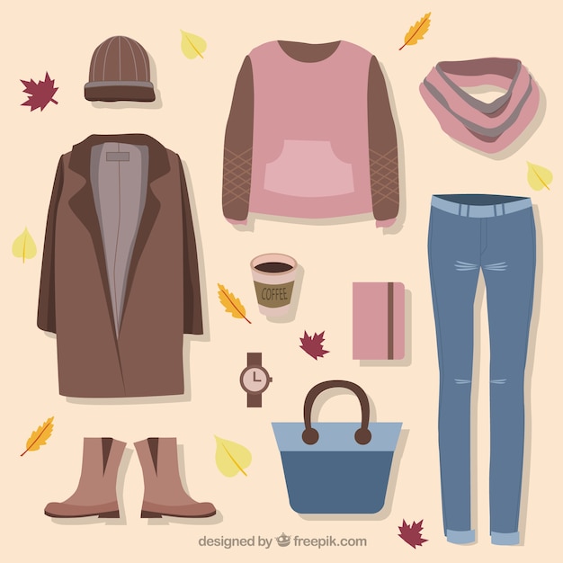 Conjunto de ropa y accesorios para el otoño