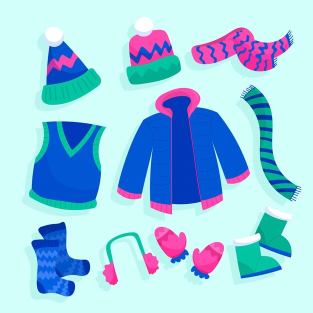 Conjunto de ropa de invierno dibujada