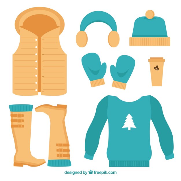Conjunto de ropa de invierno en estilo flat