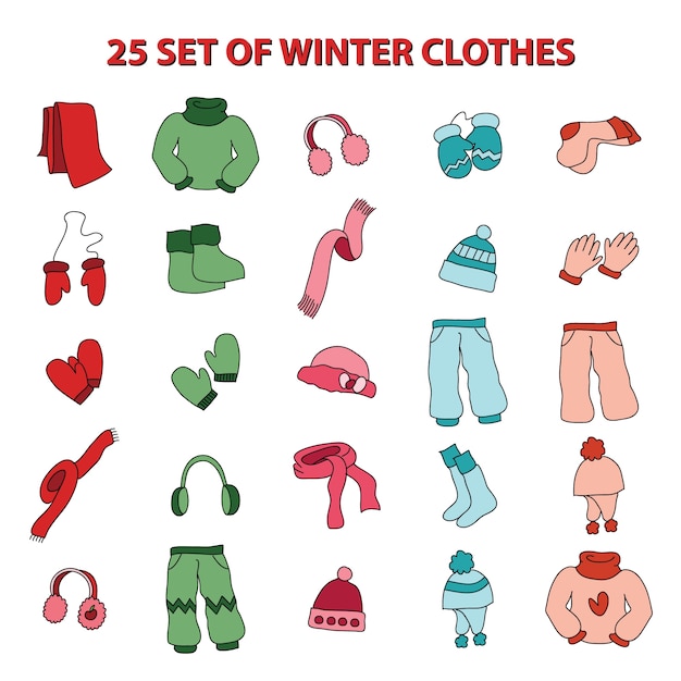 Conjunto de ropa de invierno / ropa icono. Ilustración vectorial