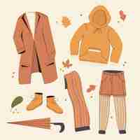 Vector gratuito conjunto de ropa de otoño de diseño plano