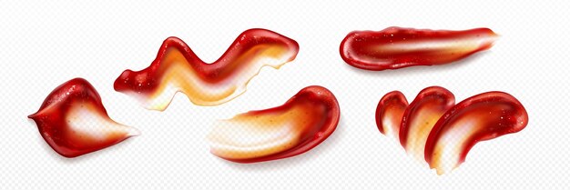 Conjunto de salpicaduras de ketchup con varias formas líquidas