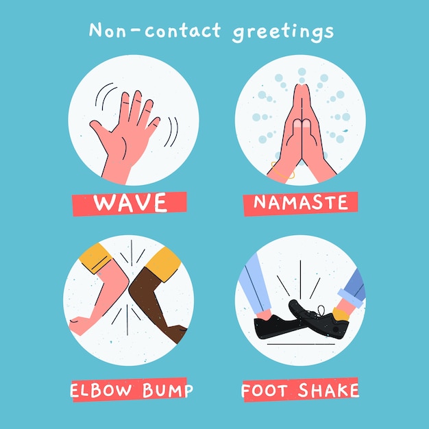 Conjunto de saludos sin contacto ilustrados