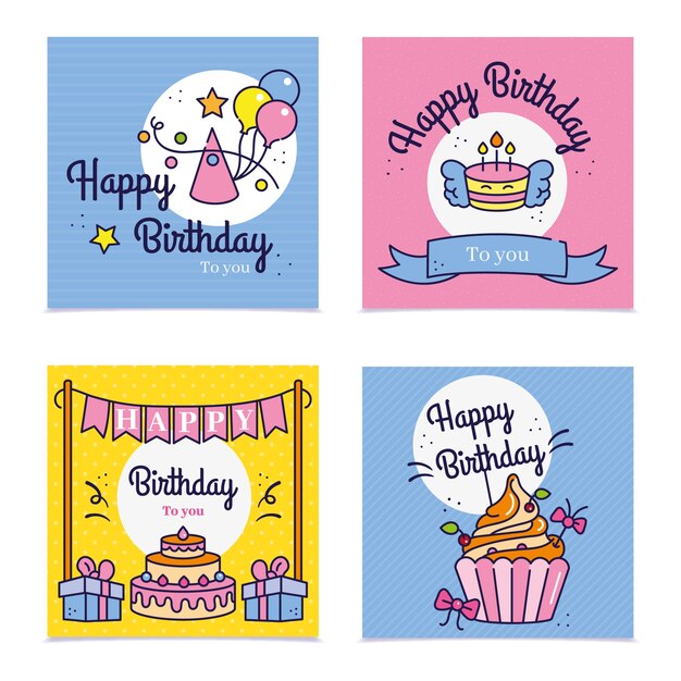 Conjunto de saludos de cumpleaños publicación de instagram