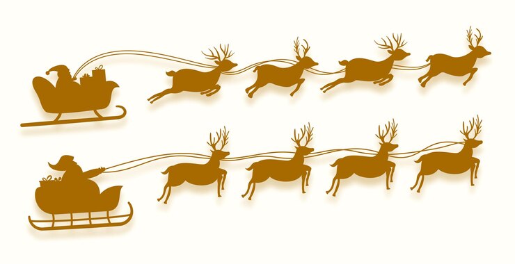 Vector gratuito conjunto de santa claus volando en diseño de trineo de renos para celebración de navidad