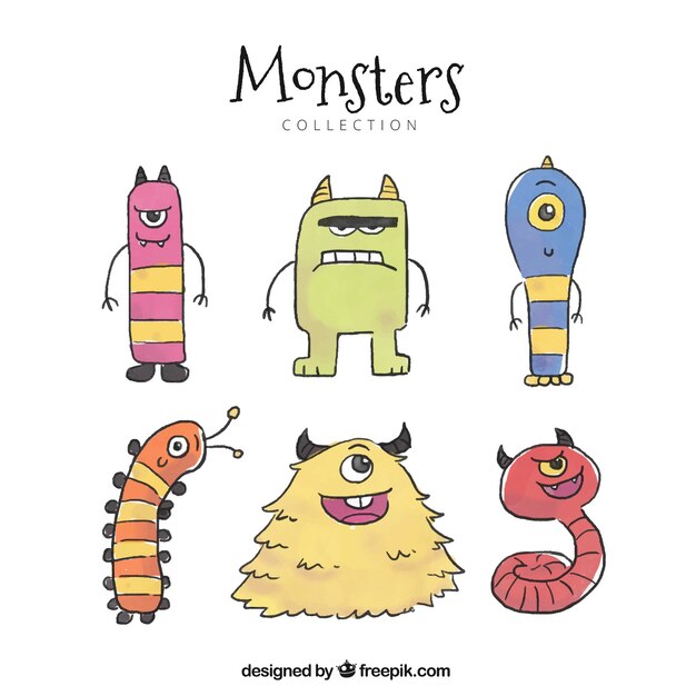 Conjunto de seis caracteres de monstruos