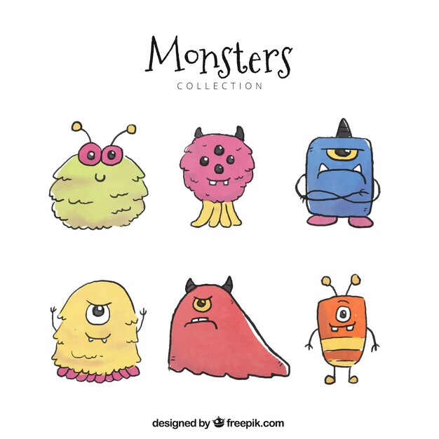 Conjunto de seis diferentes caracteres de monstruos