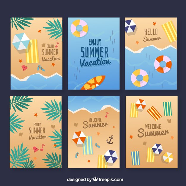 Conjunto de seis diferentes tarjetas de verano