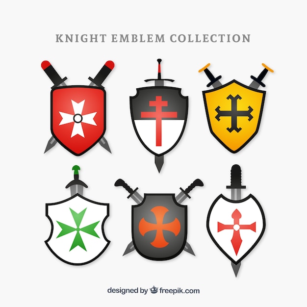 Vector gratuito conjunto de seis emblemas de caballero