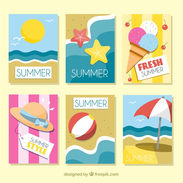 Conjunto de seis modernas tarjetas de verano