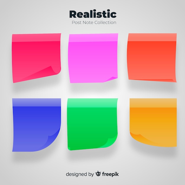 Vector gratuito conjunto de seis notas adhesivas en estilo realista