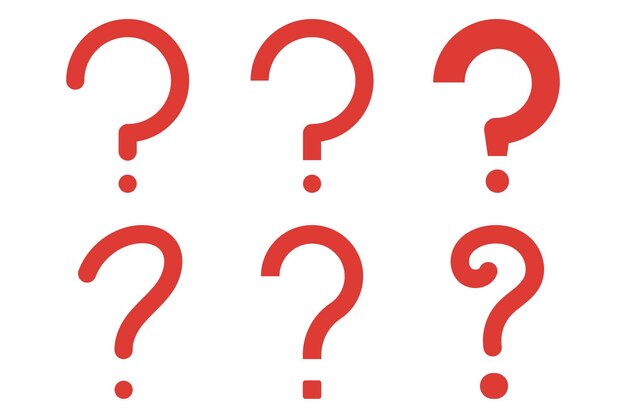 Conjunto de seis signos de interrogación garabatos dibujados a mano