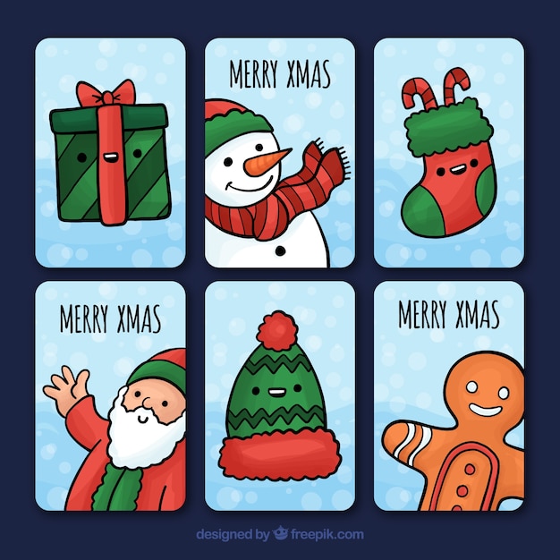 Conjunto de seis tarjetas de felicitación para navidad