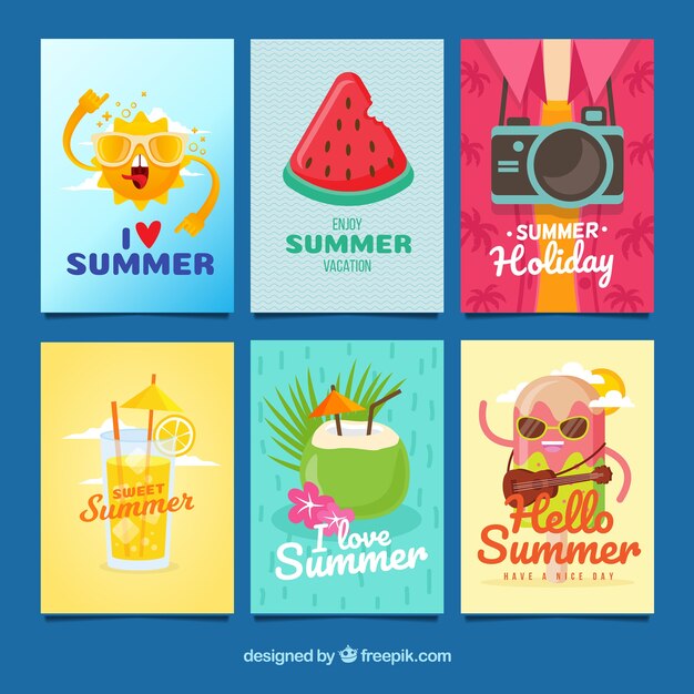 Conjunto de seis tarjetas de verano