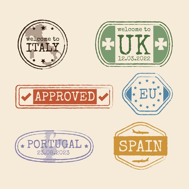 Conjunto de sellos de correo de diseño plano
