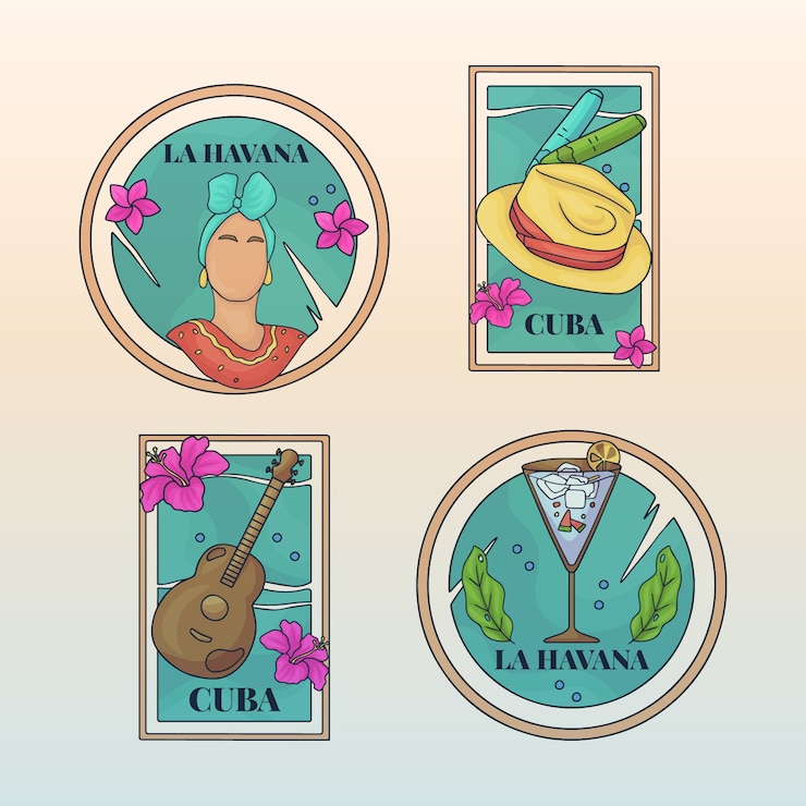 Vector gratuito conjunto de sellos cubanos dibujados a mano