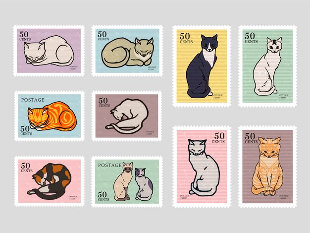 Conjunto de sellos con gatos