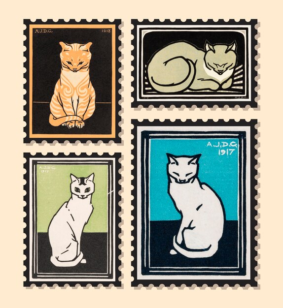 Conjunto de sellos con gatos