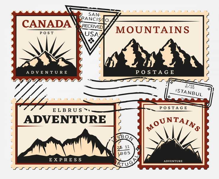 Vector gratuito conjunto de sellos postales vintage