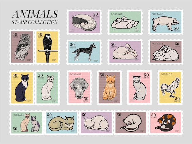 Conjunto de sellos con varios animales