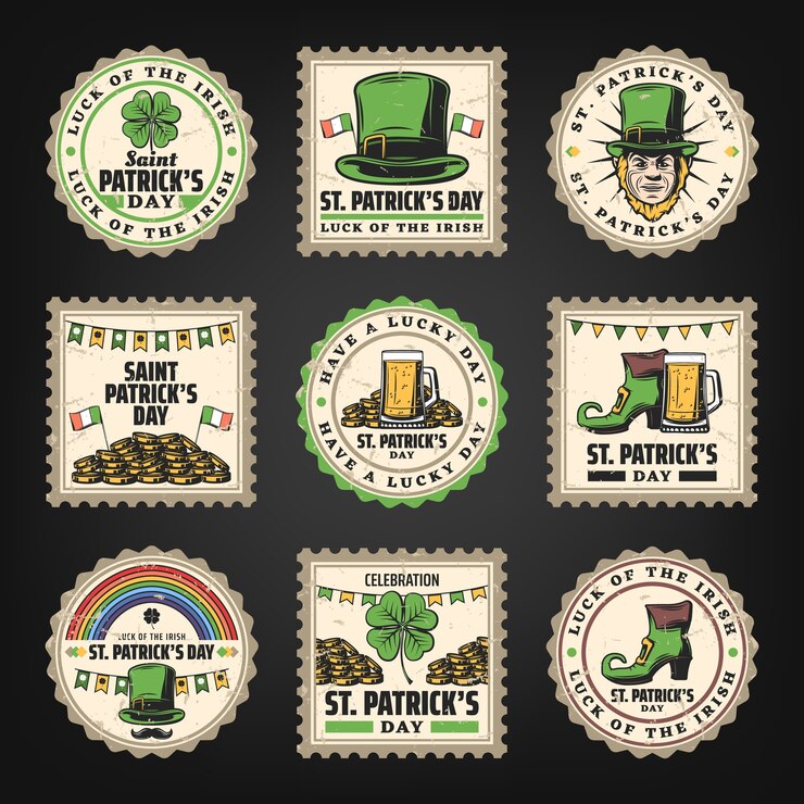 Vector gratuito conjunto de sellos vintage del día de san patricio