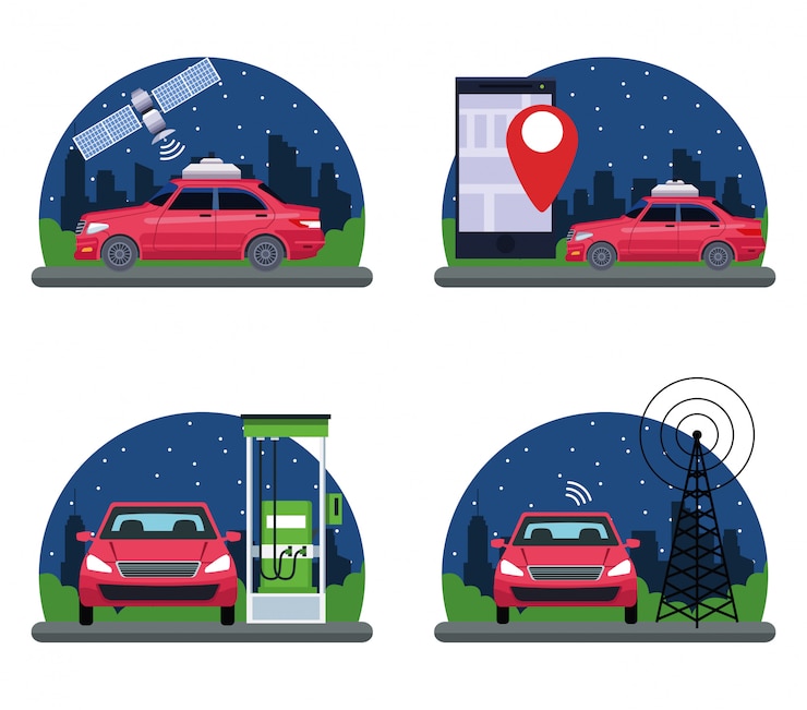 Vector gratuito conjunto de servicios de localización de vehículos gps.