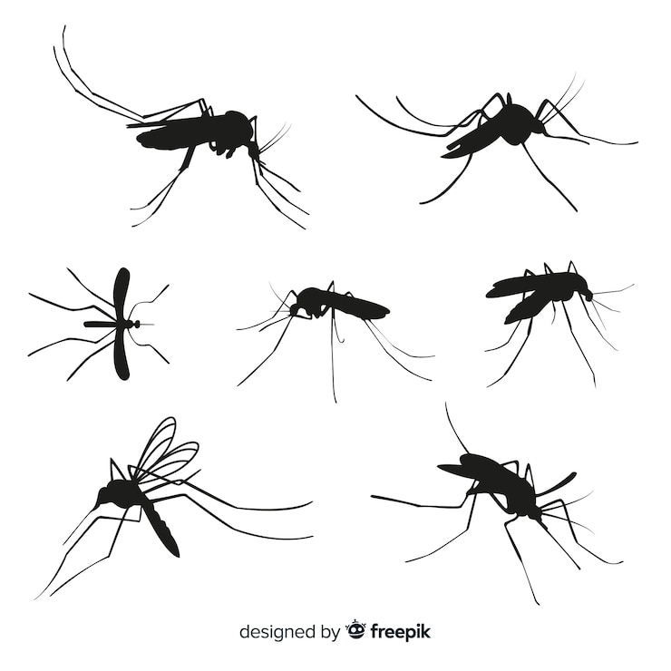 Vector gratuito conjunto de siete siluetas de mosquitos