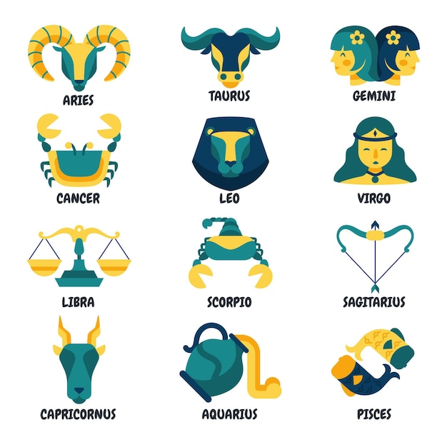 Vector gratuito conjunto de signo del zodiaco de diseño plano