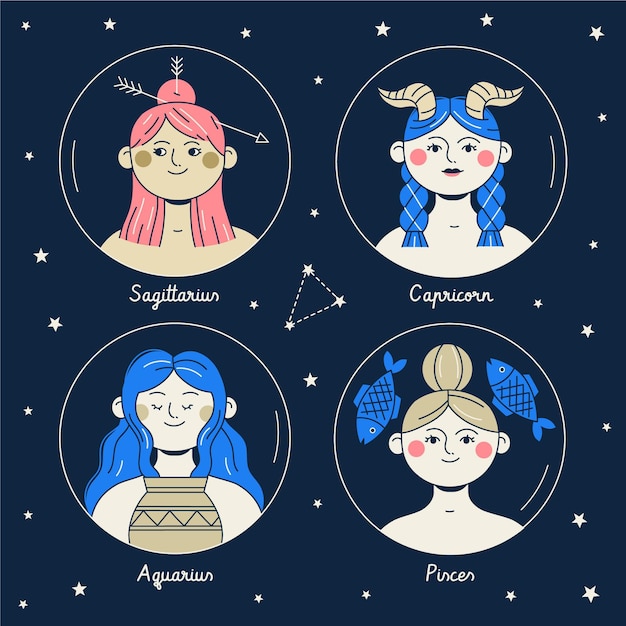 Vector gratuito conjunto de signo del zodiaco de diseño plano