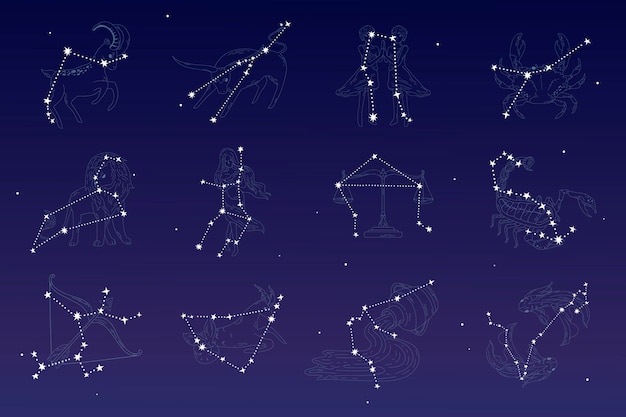 Conjunto de signos astrológicos de estrellas.