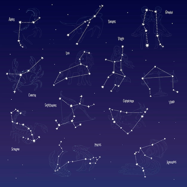 Vector gratuito conjunto de signos astrológicos de estrellas.