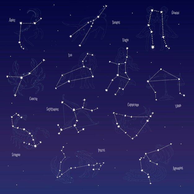 Conjunto de signos astrológicos de estrellas.