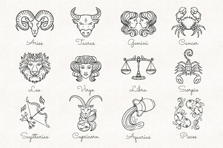 Vector gratuito conjunto de signos del zodíaco dibujados a mano