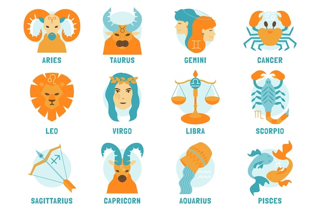 Conjunto de signos del zodiaco de diseño plano