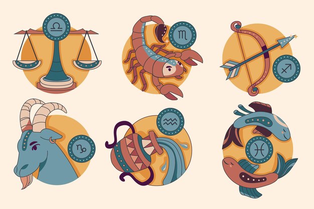 Conjunto de signos del zodiaco de diseño plano