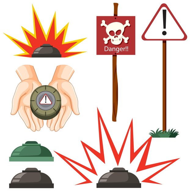 Conjunto de signos de zona de minas y peligro de minas