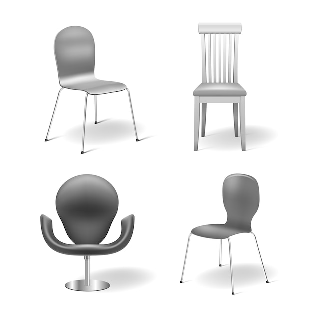 Sillas de lujo muebles de oficina modernos y realistas sillones altos  acogedores de madera y acero decoración 3d objetos interiores sillas  vectoriales decentes para habitación