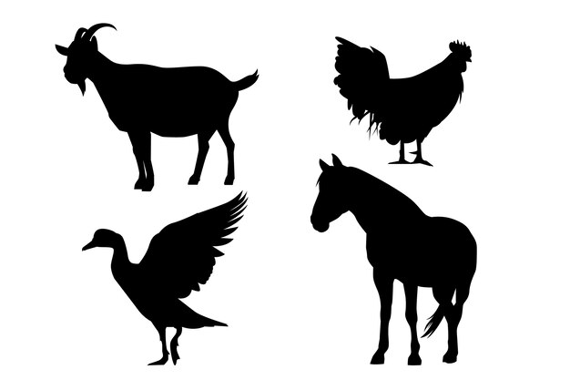 Conjunto de silueta de animales de diseño plano