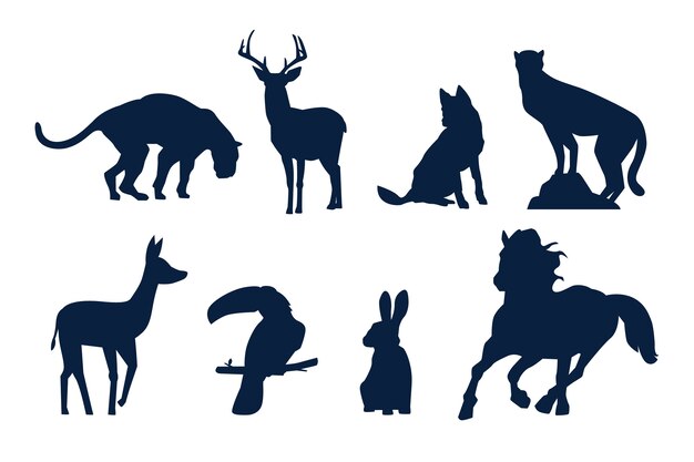Conjunto de silueta de animales de diseño plano