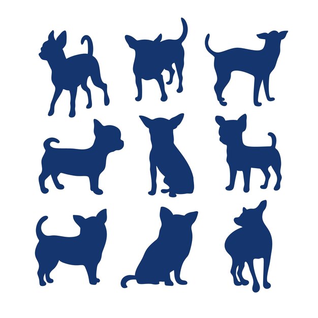 Conjunto de silueta de chihuahua de diseño plano