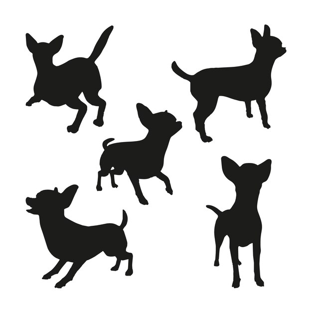 Conjunto de silueta de chihuahua de diseño plano