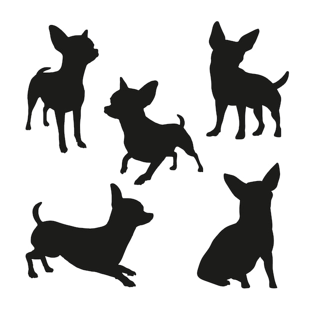 Conjunto de silueta de chihuahua de diseño plano