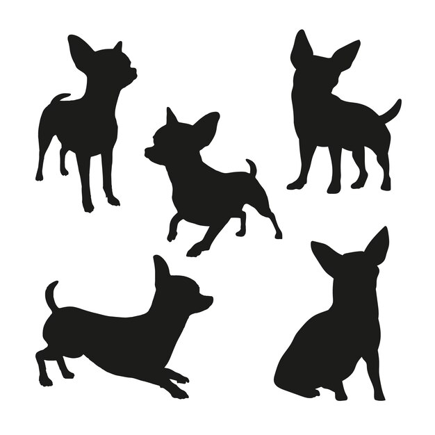 Conjunto de silueta de chihuahua de diseño plano