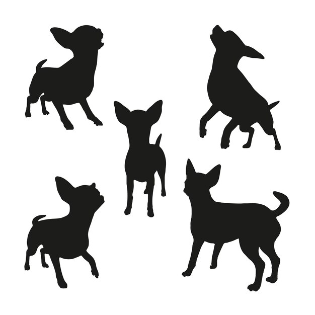 Conjunto de silueta de chihuahua de diseño plano