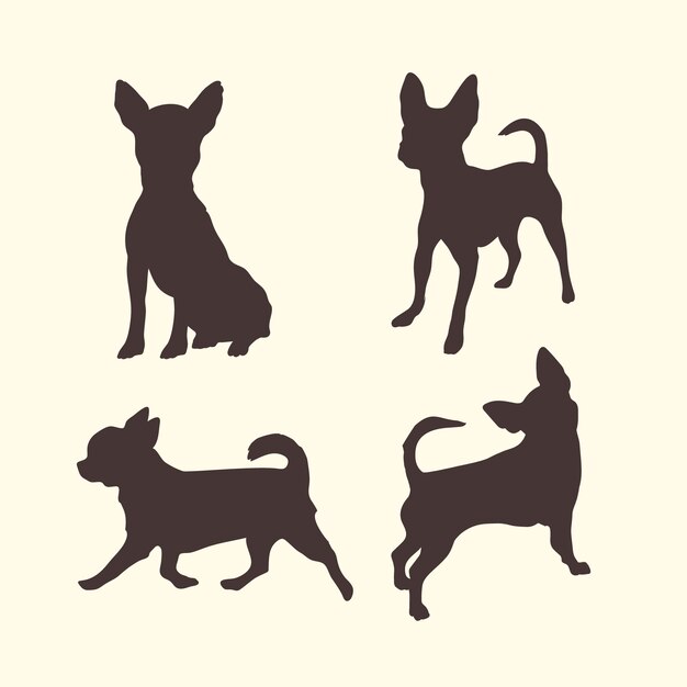 Conjunto de silueta de chihuahua de diseño plano