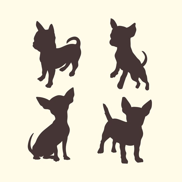 Conjunto de silueta de chihuahua de diseño plano