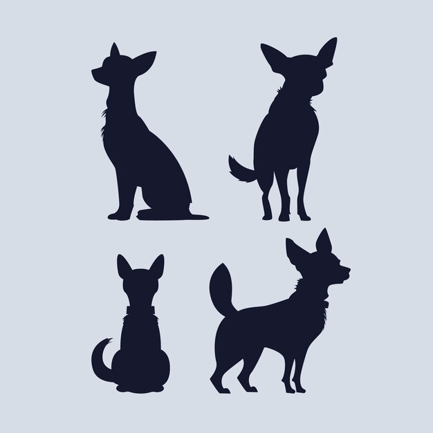 Conjunto de silueta de chihuahua de diseño plano